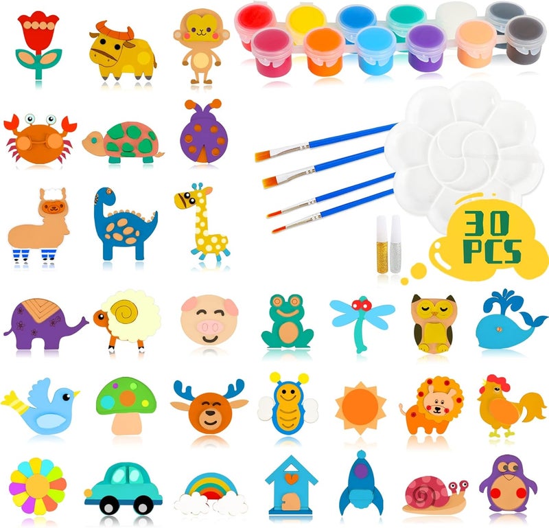 Glintoper 30 Wooden Magnet Painting Craft Kit, Paint Your Own Easter Art and Craft Supplies, Basket Stuffers Party Favors for Boys Girls, Classroom Prize Goodie Bag Gifts - Image 1